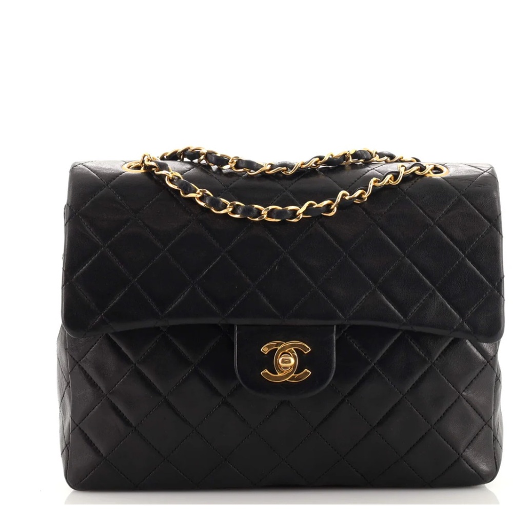 Medium Vintage Chanel Black Quilted Lambskin Leather Bag